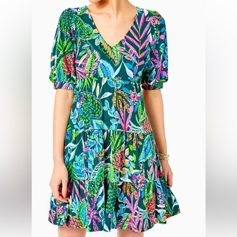 NWT Lilly Pulitzer Sz XS Chiara Tiered Dress Multi Sunshine Jungle - Picture 1 of 11